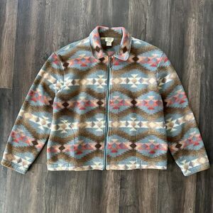 Vintage Teddi Fleece Sweater Southwest Rustic Geometric Pattern Full Zip Size XL